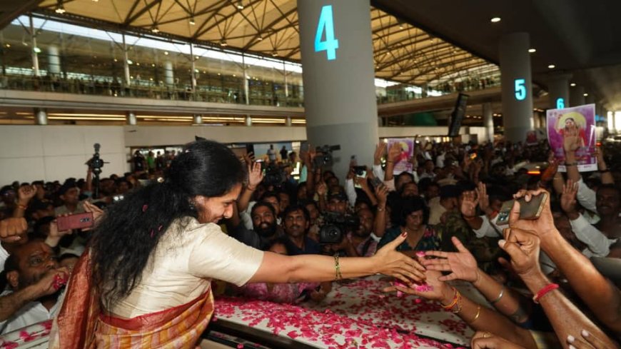 BRS` K Kavitha Gets Hero`s Welcome At Hyderabad Airport After 5 Months In Jail